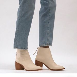 Nisolo Cream Leather Ankle Boots with Tan Wood Heel